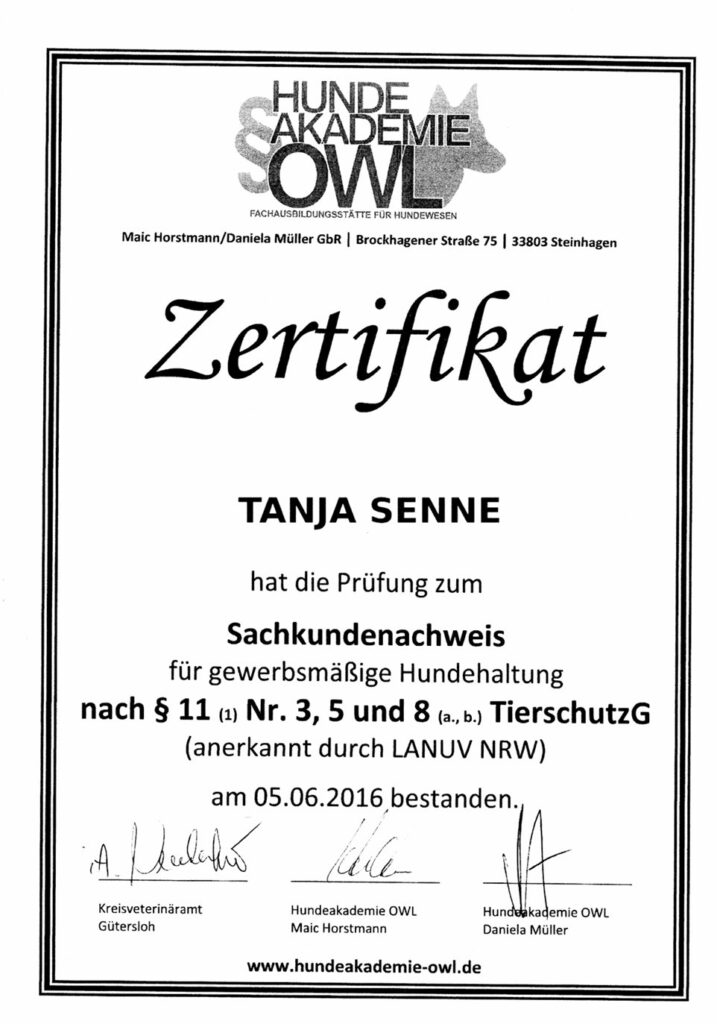 Zertifikat Sachkundenachweis