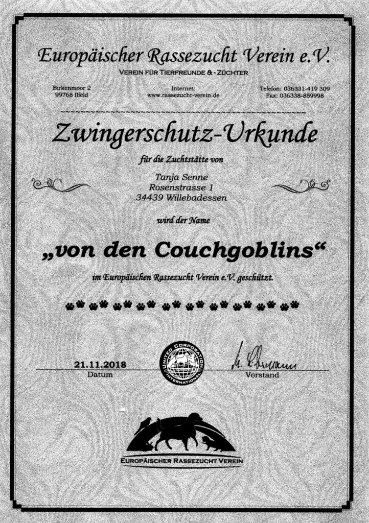 Zwingerschutz-Urkunde